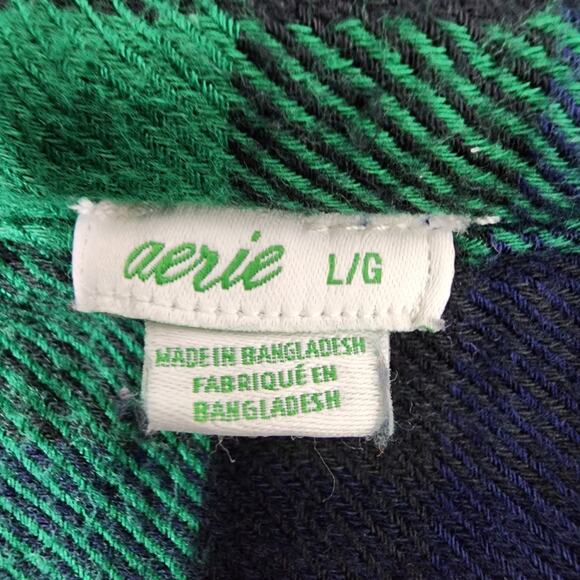 Aerie Sleepwear PJ Shirt Large Blue Green Long Sleeve Plaid Button Front Flannel - Picture 9 of 11